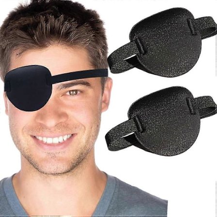 2 stk. øyelapper, øyelapp for voksne, 3D justerbar øyelapp for høyre eller venstre øye, ett øyedeksel for late øyne, piratkostyme (svart)