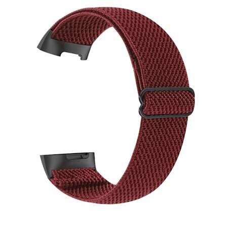 Elastisk nylon + mönstrat klockarmband för Fitbit Charge 5 - Vinröd