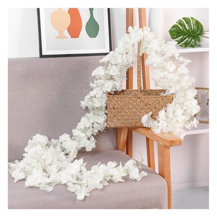 1,8 m 256 Simulerede Kunstige Sakura Blomsterguirlande Hængende Vinstokke til Forår Hjem Værelse Bryllup Fest Dekoration Hvid