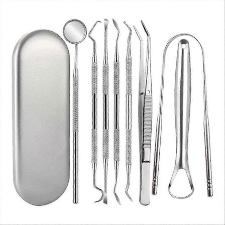 8-pak Tandplejesæt i rustfrit stål med skraber