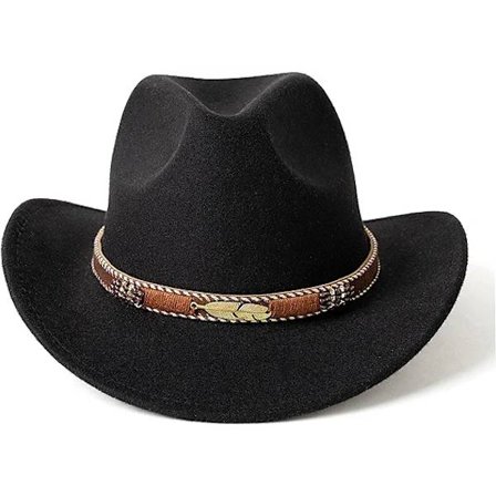 Western Cowboy Hat Bred Brim Outdoor Fedora Hat, Sort