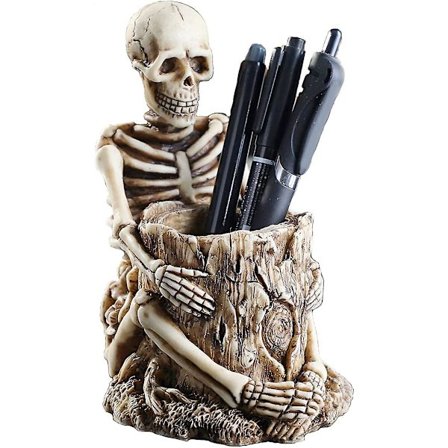Happy L Skull Pen Holder Makeup Brush Holder Creative Skeleton Toothbrush Holder Halloween Home Office Desk Storage Box Decoration