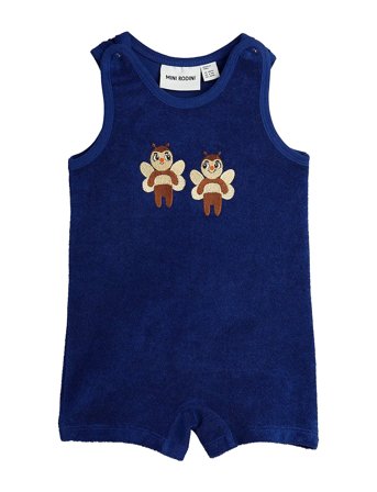 Mini Rodini Bees Emb Terry Summersuit Baby - Blue - 68/74
