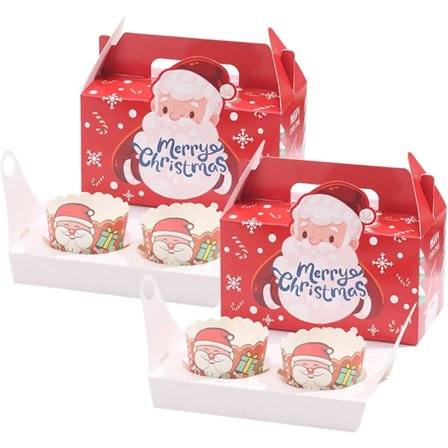 20 st 2-håls Jul Cupcake-låda Cupcake-bärare Muffins-låda Kaklåda med insats, Pappersbagerilåda Godislåda