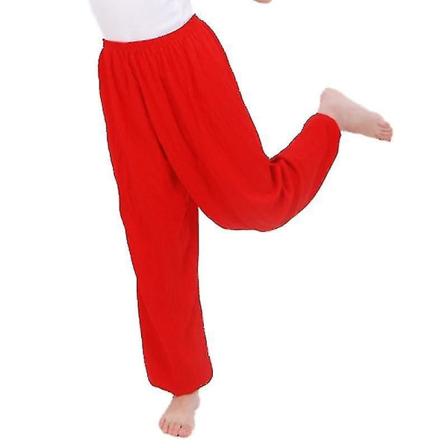 Kids Boy Girl Plain Loose Long Pants Yoga Dancing Bloomers Aladdin Trousers CMK Red 10-11 Years