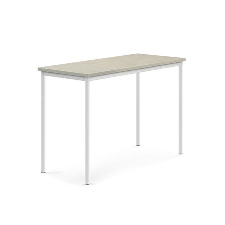Desk SONITUS, 1400x600x900 mm, light grey linoleum, white