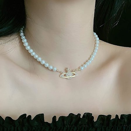 Rhinestone Faux Planet Saturn Perle Halskæde Til Kvinder Juvel