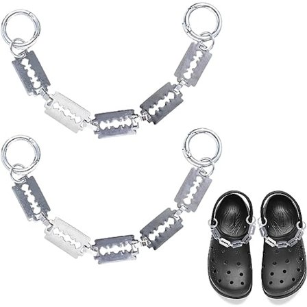2PCS Croc Charms Chains for Cool Women Girls - Punk Style Blade Shoe Chain Accessories - Fashion Metal Design - Detachable DIY Decorations for Boo