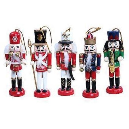 Jule Nøddeknækker Ornamenter Sæt Træ Nøddeknækkere Hængende Dekorationer til Juletræsfigurer Dukke Gave