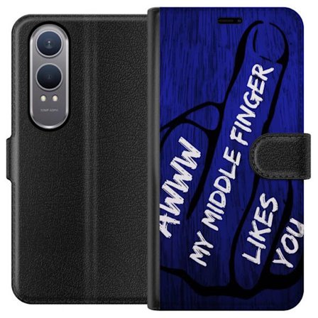 Kompatibelt Lommeboketui til OnePlus Nord CE4 Lite Mørk typografisk illustrasjon med hjerteform og budskap om vennskap mot dyp blå tretekstur