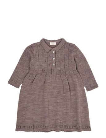 Merino Pointelle Dress W. Collar Dresses & Skirts Dresses Casual Dresses Long-sleeved Casual Dresses Brown Copenhagen Colors