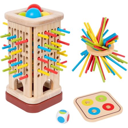 Trælegetøjssæt til Børn 3+ – Puslespil Tårn med Farvede Stænger & Bolde – Finmotorik & Læringsleg