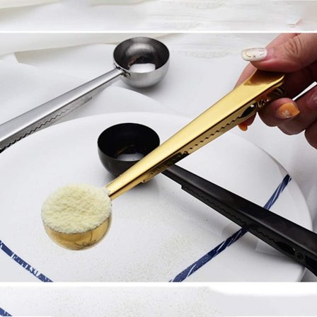 *Kaffe skjeholder, 2 i 1 rustfritt stål øse, med poseholder, veldig egnet for kaffe, te, kjøkkenredskaper 2 stk i svart*