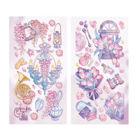 2 stk Vintage Scrapbook Klistremerker Blomster Gullprosessering Papir Enkelt Påfør Langvarig Estetisk Klistremerke for Journal Lilla