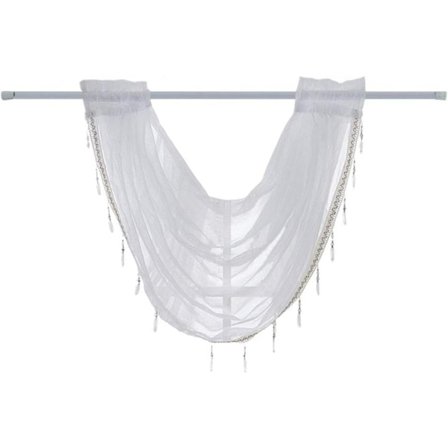 1 stk Jacquard bølgegardin i slørvoile med sølvperler