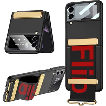 Kotelo Samsung Galaxy Z Flip 7:lle, rannekorukotelo kameran näytönsuojalla (musta)