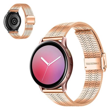 Samsung Galaxy Watch 3 (41mm) / Watch (42mm) kiiltävä ruostumattomasta teräksestä valmistettu ranneke - Ruusukulta