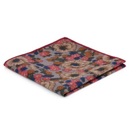 Pochette de costume grise à motif floral rétro pour hommes - Pochettes de costume à motifs