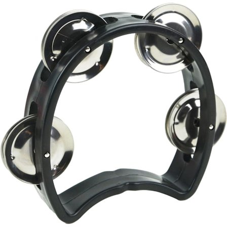 A-Star Liten Plast Halvmåne Tamburin med Utskåret Design, 4 Enkle Metallbjeller - Svart