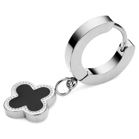 Sentio | Pendiente de aro con colgante de cruz de acero inoxidable plateado y negro para hombres - Pendientes de cruz