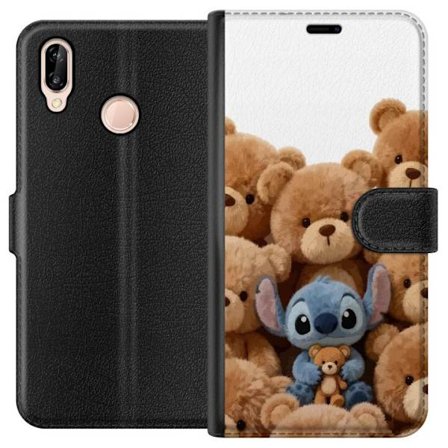 Kompatibel Tegnebogsetui til Huawei Huawei P20 lite Sød og sikker illustration med Stitch omgivet af bamser, der skaber en varm og legende følelse f