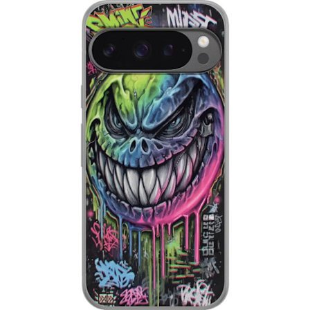 Yhteensopiva Puhelinkuori Google Pixel 9 Pro XL Värikäs graffitipiirros pahansuipasti hymyilevästä hirviökasvoista, jossa valuvat neonvärit