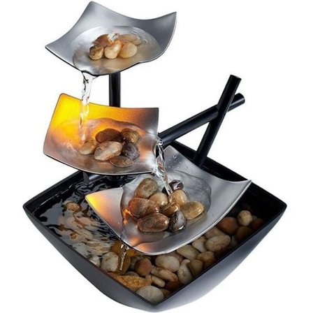 Dekorativ Bordsfontän 3 Nivåer Automatisk Pump med Strömbrytare Svart Silver