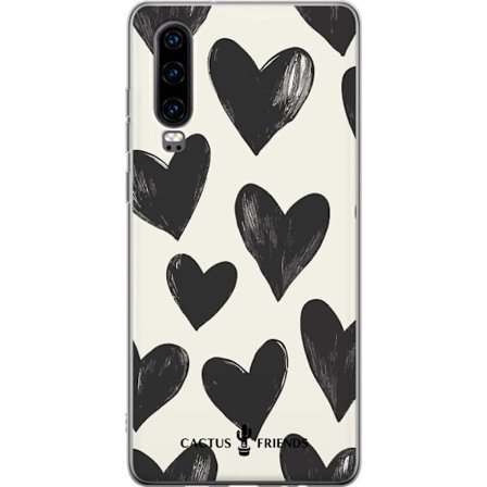 Kompatibel Mobilcover til Huawei Huawei P30 Cactus and Friends - Bold Black Love Pattern