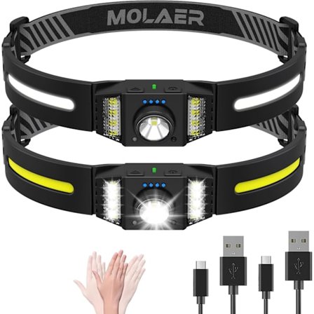2025 Seneste Model LED Pandelampe Genopladelig 2 STK, Bred Stråle Lys Pandelampe Lommelygte med Hvidt Rødt Lys, Letvægts, Vejrbestandig, 9