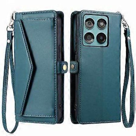 Læderetui med håndledsrem, pung og stativ til Motorola Edge 60 5G/ 60 Fusion 5G (Sortligende Grøn)