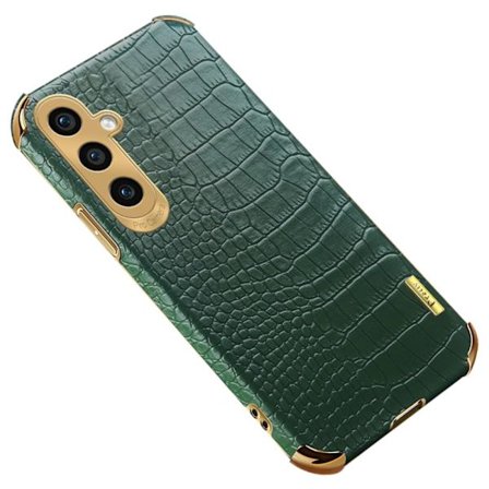SKALO Samsung S24 Crocodile Guldkant Cover - Grøn