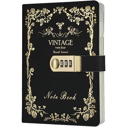 Anteckningsbok med kombinationslås - Personlig dagbok med hänglås - PU-läder hemlig anteckningsblock för kontor, kortpennhållare, storlek 215*150mm