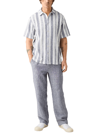 Knowledge Cotton Apparel Relaxed Stripe short sleeve shirt Skjortor Herr Flerfärgad S