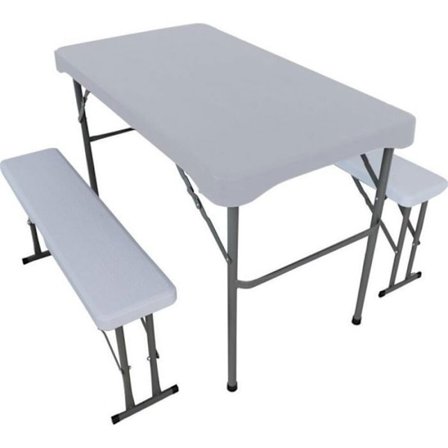 Trädgårdsmöbelset Saska garden PICKNIK OCH SERVERING, BORD OCH 2 BÄNKAR LJUSGRÅ