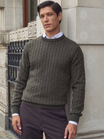 John Henric Men's Green Sweater Regular Fit Size L