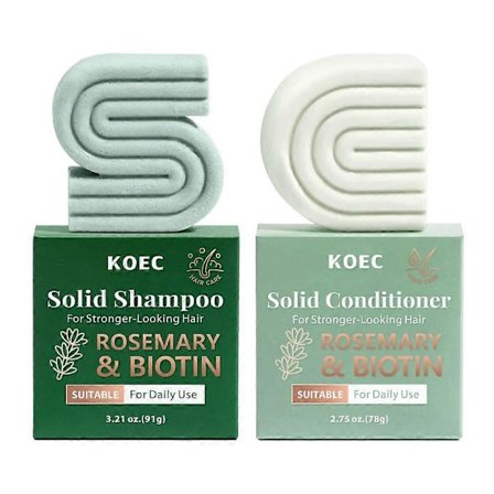 Rosmarin & Biotin Shampoo og Balsamsett for Hårvekst - Styrkende, Fortykende & Volumgivende Shampoo og Balsambar - Paraben, Sulfatfri