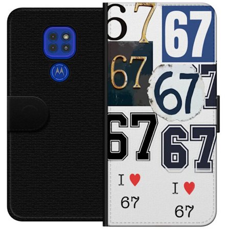 Kompatibelt Plånboksfodral till Motorola Motorola Moto G9 Play 67 meme vintage nummer kollage retro 6-7 nummer klassisk typografi vintage design