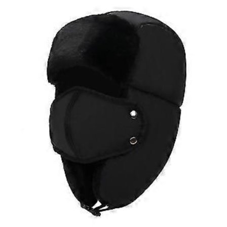 Vinterhue Varm Tyk Jagthue Vindtæt Cykelhue med Ørebeskyttelse (sort)