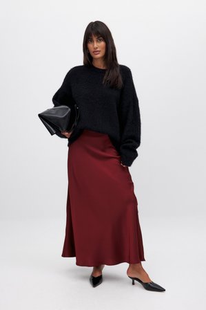 NA-KD Jupe longue en satin à taille mi-haute - Jupes en satin - Rouge,Burgundy - EU 42