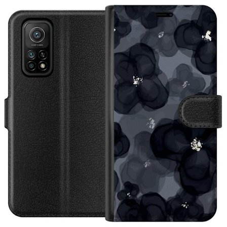 Kompatibelt Lommeboketui til Xiaomi Xiaomi Mi 10T 5G Abstrakt mørkt blomstermønster i svartgrå toner med en elegant og dramatisk følelse