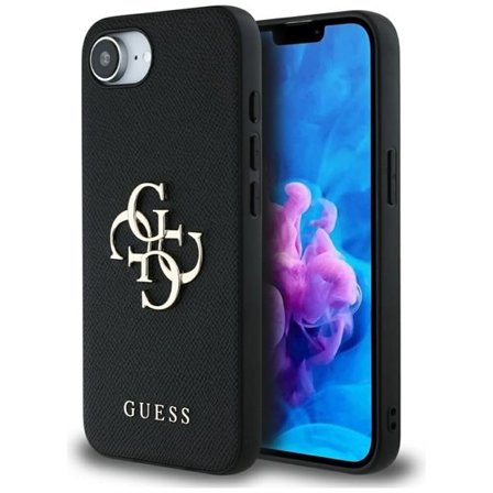 Guess PU Grained 4G Metal Logo tapauksessa iPhone 16e - musta