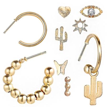 9st öronproppar Set Cactus Eye Golden Legering Öronklämmor för bröllop