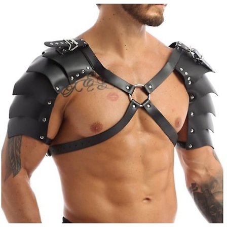 Harness Mens Steampunk Gothic Pu Leather Double Shoulder Armors Buckles Body Chest Harness Belt For Party Cosplay Halloween -a