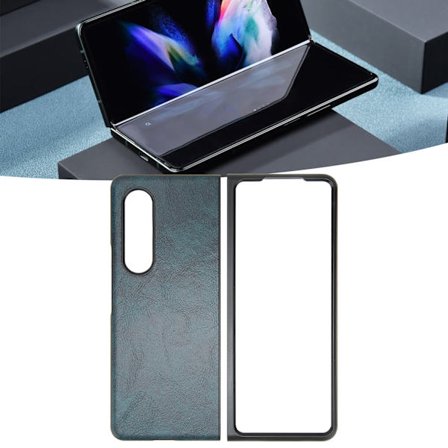 Business Läder Telefonfodral för Galaxy Z Fold 3 Dammsäker Fällbar Skärm Telefonfodral Mörkgrön