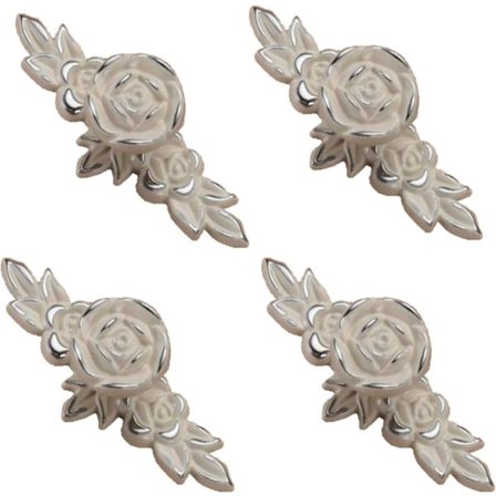 Set med 4 Euro Rose-skåpsknoppar med bakplåtar, vintage i zinklegering blomlådan draghandtag för byrå, nattduksbord, garderob, set med