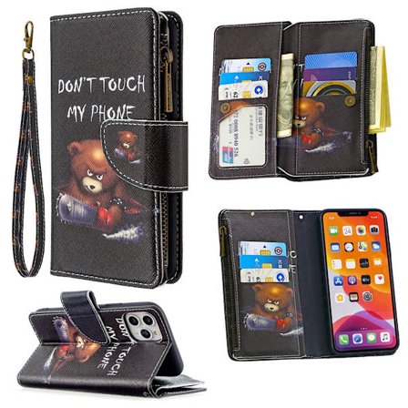 Fodral för Samsung S21 PLUS/S30 PLUS Björn Målad dragkedjeväska multifunktionell plånbok läderkortplats