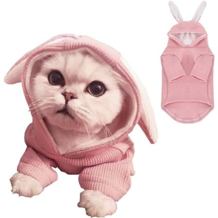 Husdjur Hoodie Katt Kanin Outfit med Kaninöron Söta Sweatshirt Vår och Höst Valp Stickad Tröja Kitty Mjuk Stickat