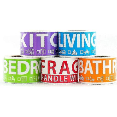 Muuttolaatikoiden tarrat - 250 tarraa, 5 väriä, 50 per huone tehokkaaseen pakkaamiseen