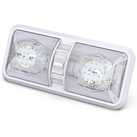LED-plafondlampa med dubbla kupoler, DC 12V-armatur med på/av-brytare