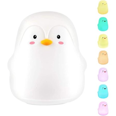 Pingvin nattlys, nattlys på sengen, myk silikon pingvin nattlys